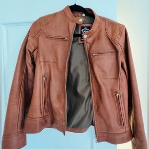 Women’s Echtes Leder Brown Cognac 100% Leather Jacket Motto New York Leather M